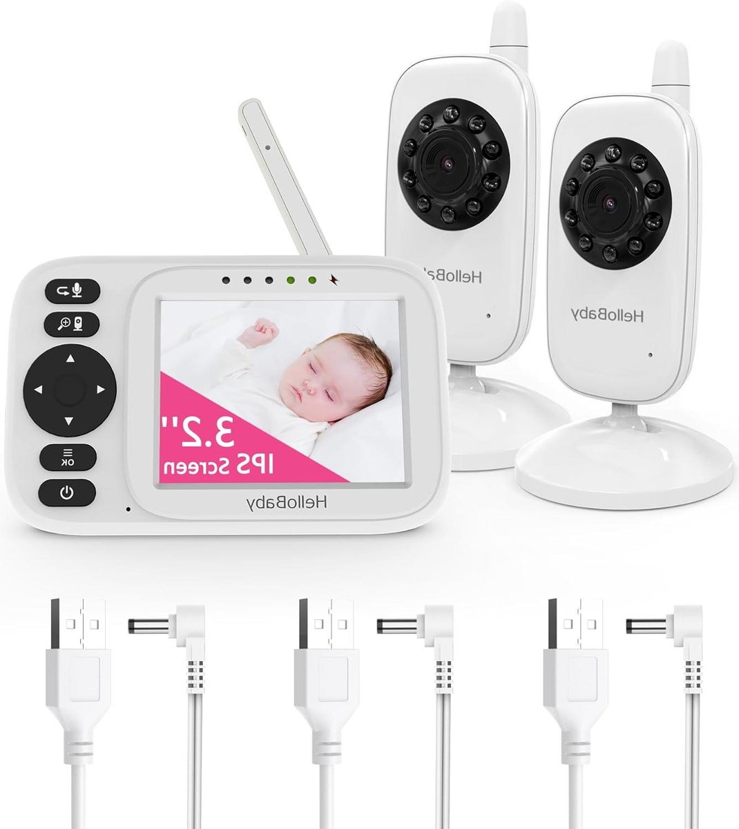 Babyfoon met Camera - Ouderlijke Monitor - Baby Bewaken - Twee Richtingsgesprek - 3.2 Inch Scherm - Wit