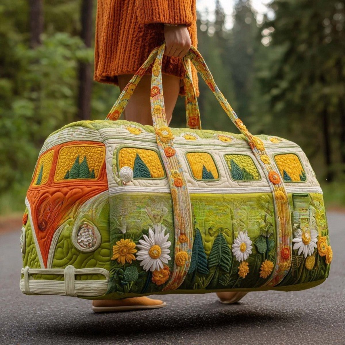 Textielen tas, retro bloemenprint in 3D-stijl, boho-stijl voor reizen en sport, meerkleurig, groot (18 x 9 x 9 inch)，129 modellen