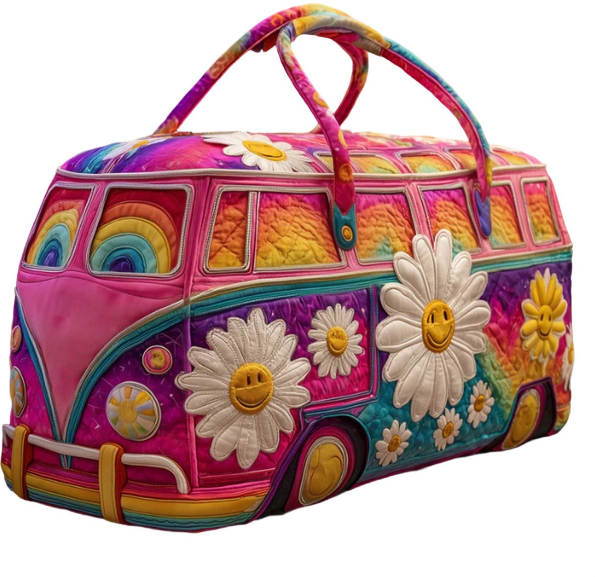 Textielen tas, retro bloemenprint in 3D-stijl, boho-stijl voor reizen en sport, meerkleurig, groot (18 x 9 x 9 inch)，36 modellen