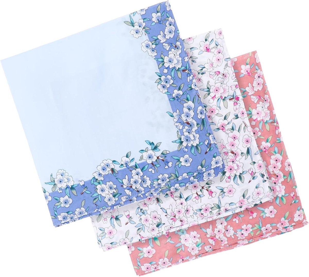 Dameszakdoeken 3 stuks - Bloemenprint zakdoeken - Dagelijks gebruik - Zachte katoenkwaliteit - 43 cm vierkant - Multicolor