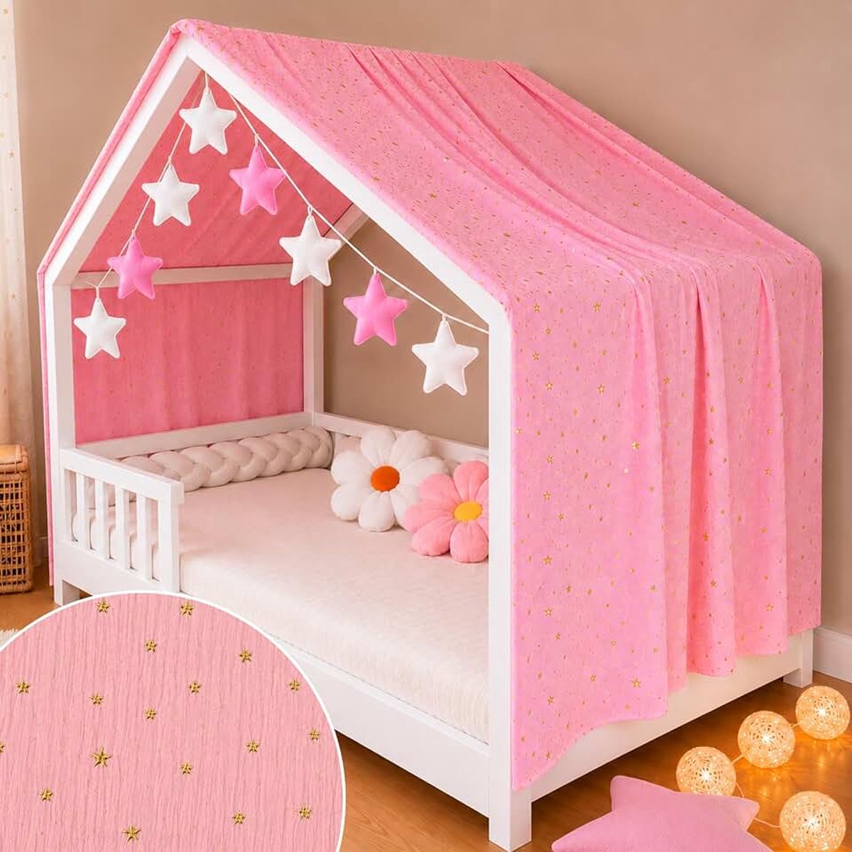 Beddoek hut - hemel hut 90 x 200 cm - 100% katoen chiffon - zonder slinger (roze, 130 x 400 cm)