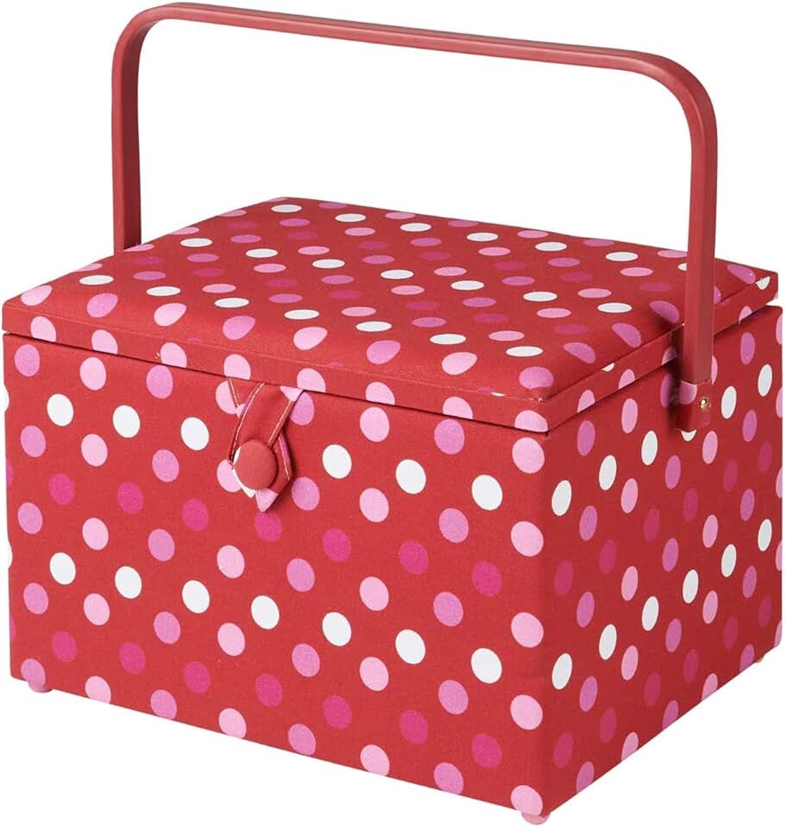 Online Large Sewing Box, Red Spot Fabric | 31 x 23 x 20cm | Opberg- en organisatiemandje met vakjes voor naaibenodigdheden, accessoires, garen, naalden en scharen - GA1126L