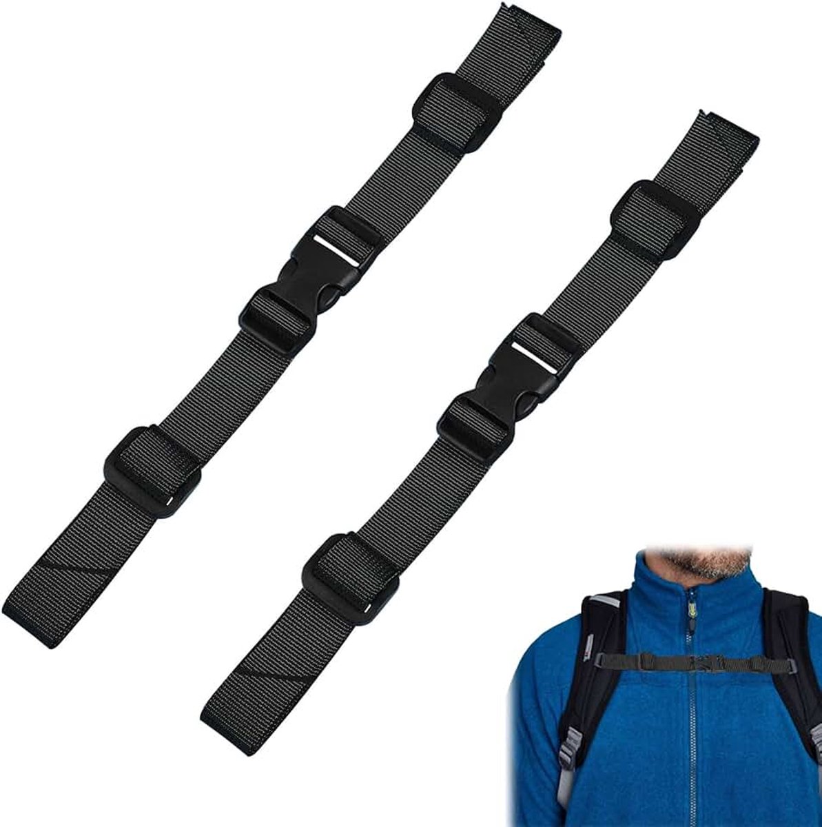 Borstriem, 2 stuks reserveborstbanden, rugzakriem, nylon band met snelsluiting, antislip riem voor schooltas, outdoor, wandelen, reizen, zwart