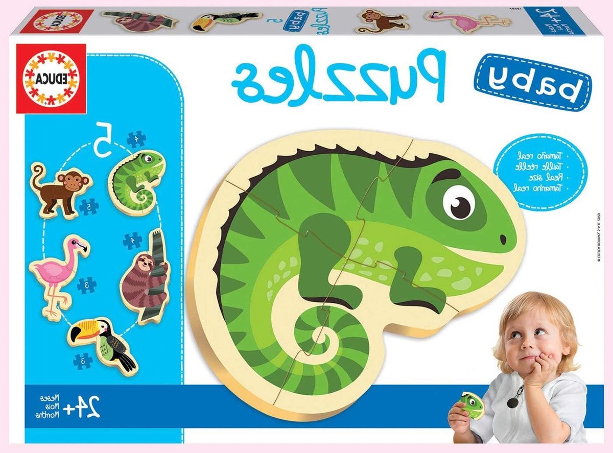 Babypuzzels Tropische Dieren - Educatieve Puzzels - Kinderen Leren Spelen - Vijf Puzzels Inclusief - 2-5 Delen - Meerkleurig