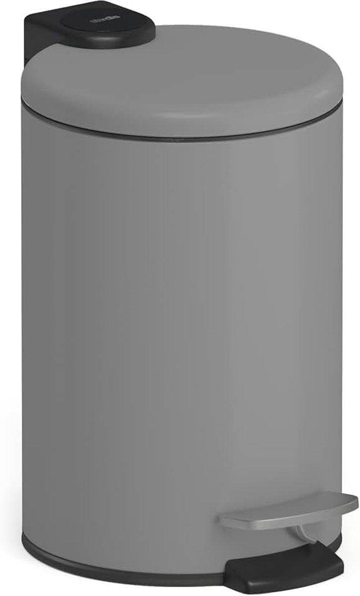Mat roestvrij staal, met softclosemechanisme, klapdeksel, stil, sluitend met binnenemmer, cosmetica-emmer, vuilnisemmer, afvalemmer, badkamer, 3 liter, grijs