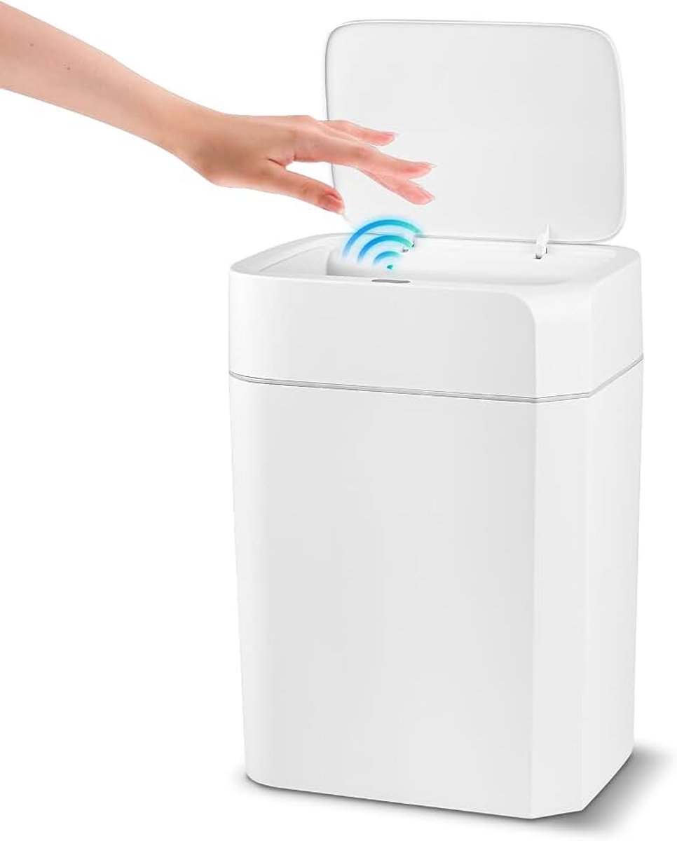 16 liter vuilnisemmer met sensor, automatische contactloze vuilnisemmer met hand- en kniesensor, snelle reactie, stil, gemakkelijk te reinigen, ideaal voor badkamer, slaapkamer, keuken