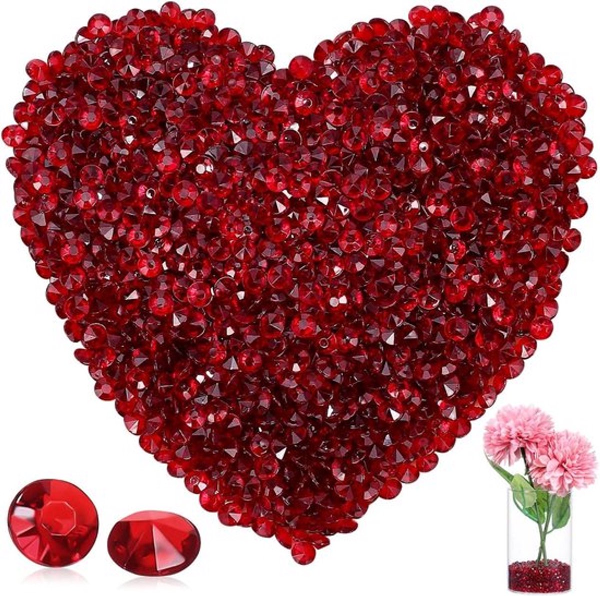 Diamanten decoratie: kristallen tafeldecoratie voor bruiloft - rood - 2000 stuks