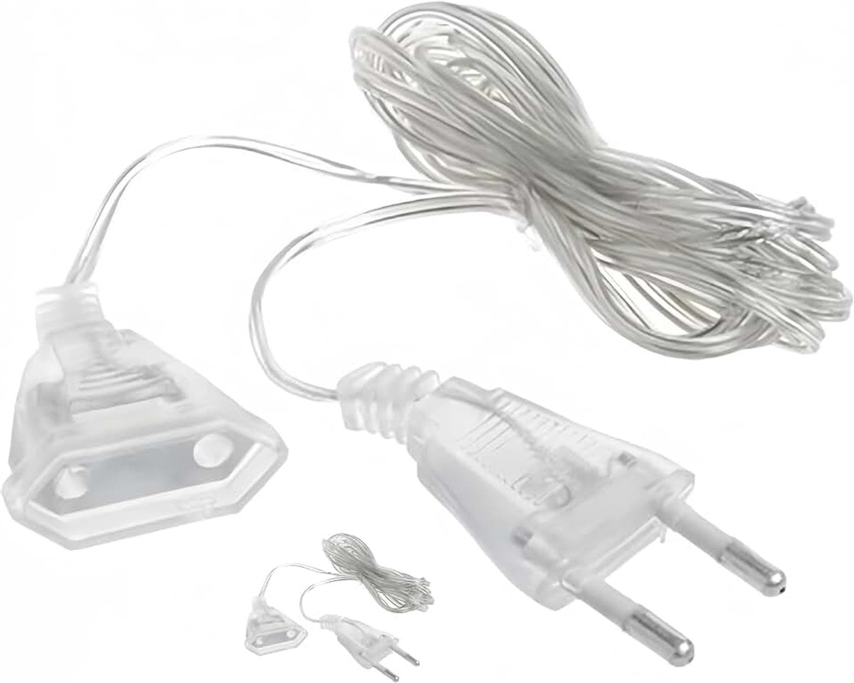 2 stuks 3 meter elektrische verlengkabel, platte kabel, transparant, pvc, voor led- en buitenlantaarns