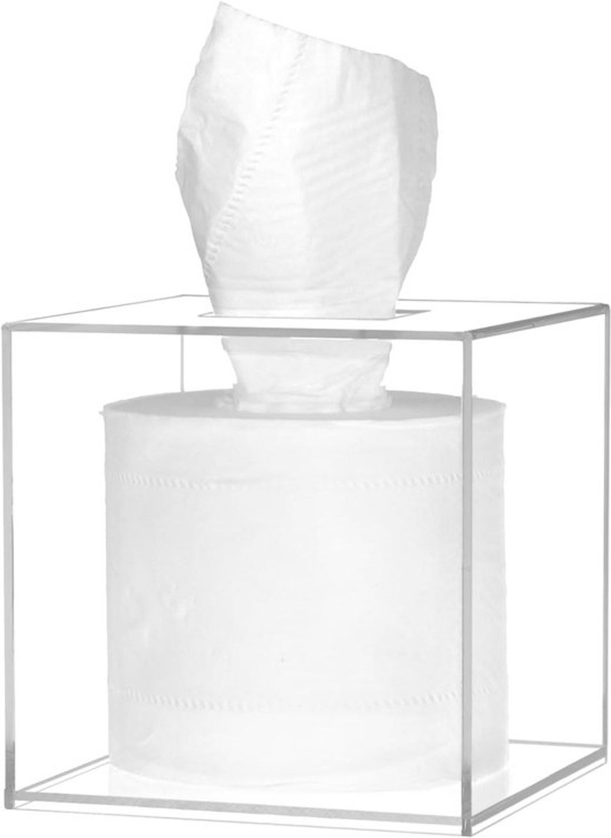 Moderne acryl tissuebox 14x14x14 cm - Transparante vierkante opbergdoos voor tissues - Stijlvolle accessoire voor badkamer en keuken
