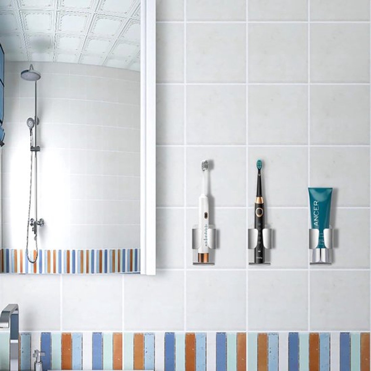 Tandenborstelhouder voor elektrische tandenborstels - Roestvrij staal - Wandmontage - Zelfklevende tandenborstelorganizer - Set van 2 - Badkamer accessoires.