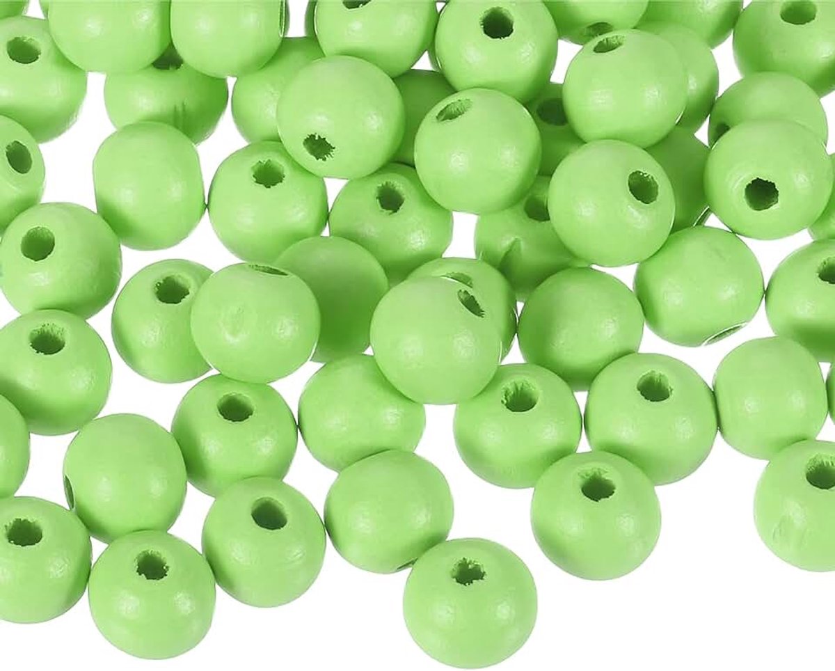 100 stuks kleurrijke natuurlijke houten kralen, 12 mm, grote ronde kleurrijke houten spacer-kralen voor doe-het-zelf knutselen, sieraden maken, armbanden (lichtgroen)