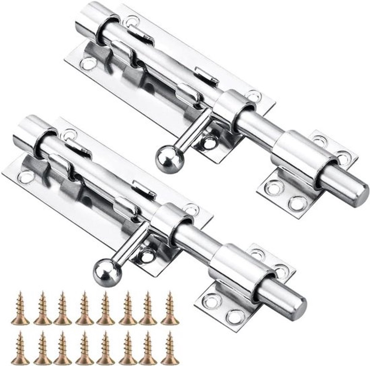 Afsluitbare deurgrendels van roestvrij staal, 160 mm - set van 2 stuks. Massieve schuifgrendel met hangslot, zilveren bout, poortgrendel.