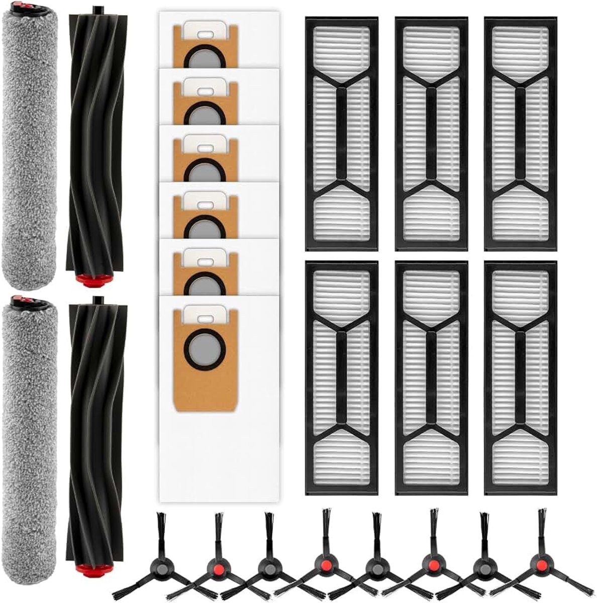 Reserveonderdelen Compatibel Met Eufy Omni S1 Pro Robotstofzuiger, 2 Rubberen Rolborstels, 2 Roldweilen, 8 Zijborstels, 6 Stofzakken, 6 HEPA-filters, Accessoireset