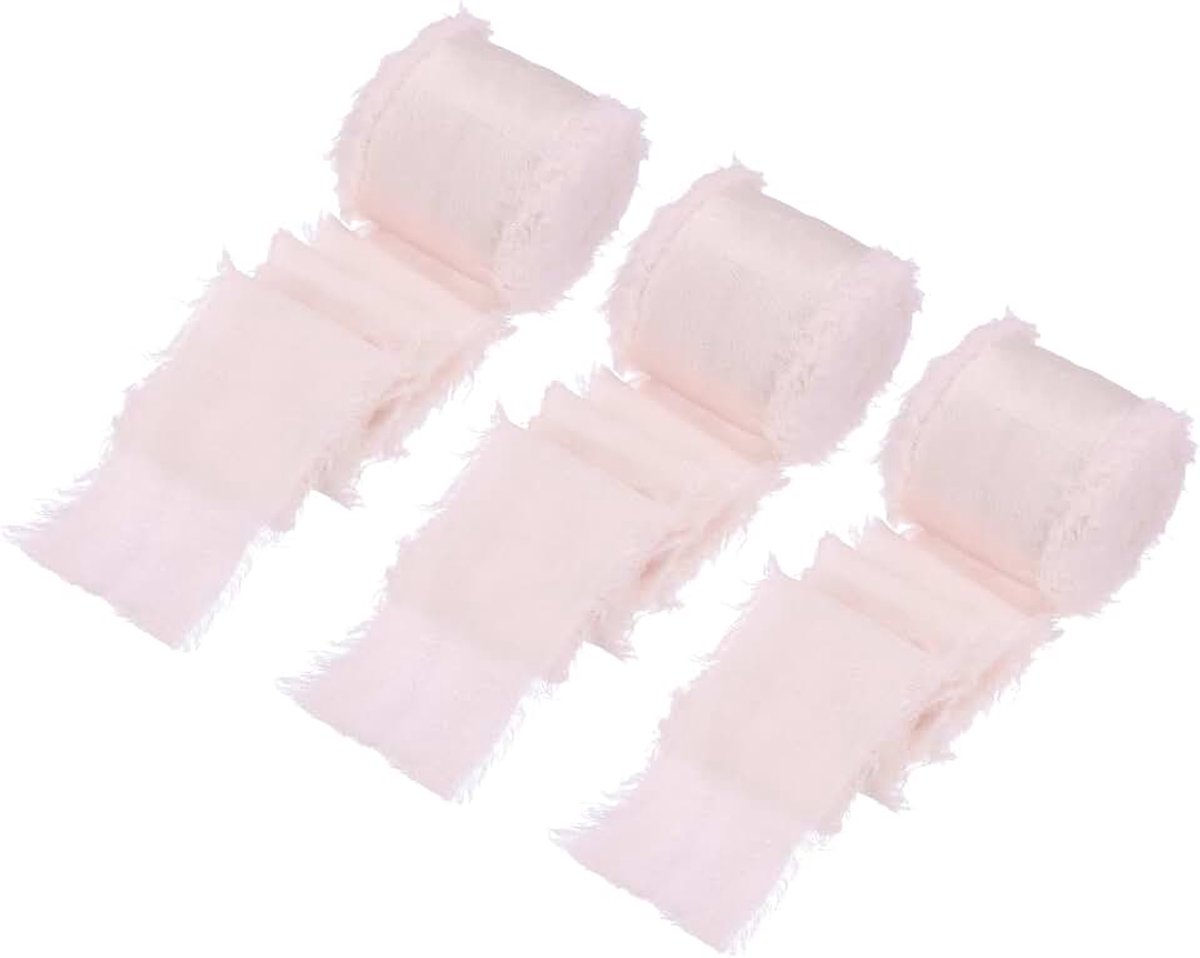 3 rollen zijden satijnen band, 3 rollen 7 yards chiffon lint stoffen lint handgemaakte bloemenfranjeband voor geschenkverpakking knutselen boeket, lichtroze