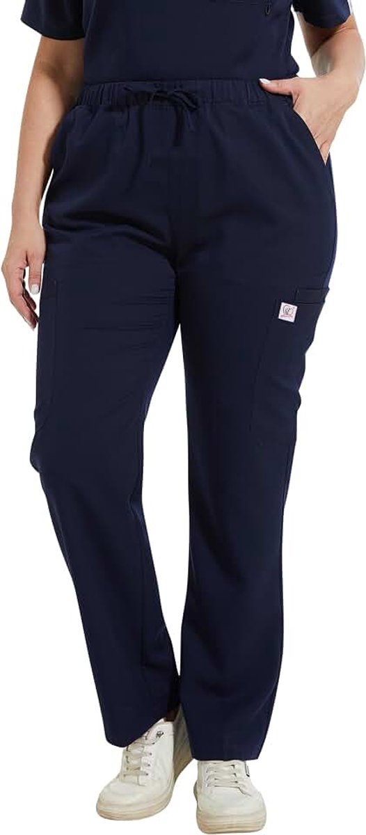 Dames met Elastische Tailleband Trekkoord 6 Zakken, Werkbroek Schrobben Broek Gemiddelde Taille voor Artsen Tandarts Verpleging Kliniek
