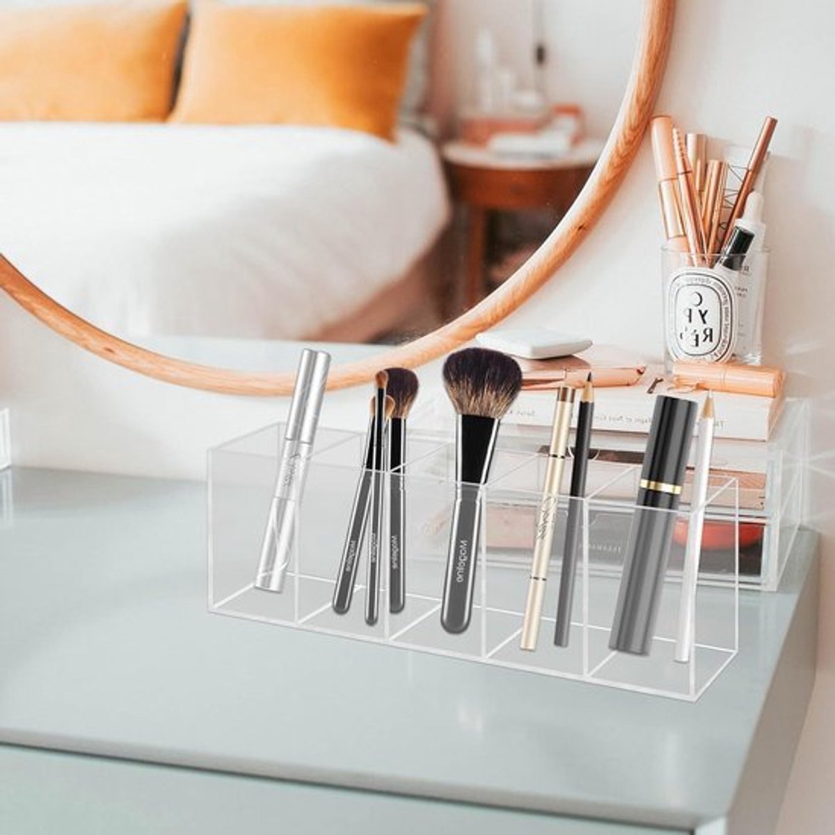 Transparante Acryl Pennenhouder en Make-up Borstels Organizer met 5 Compartimenten voor Bureau, Kantoor en Schoolbenodigdheden