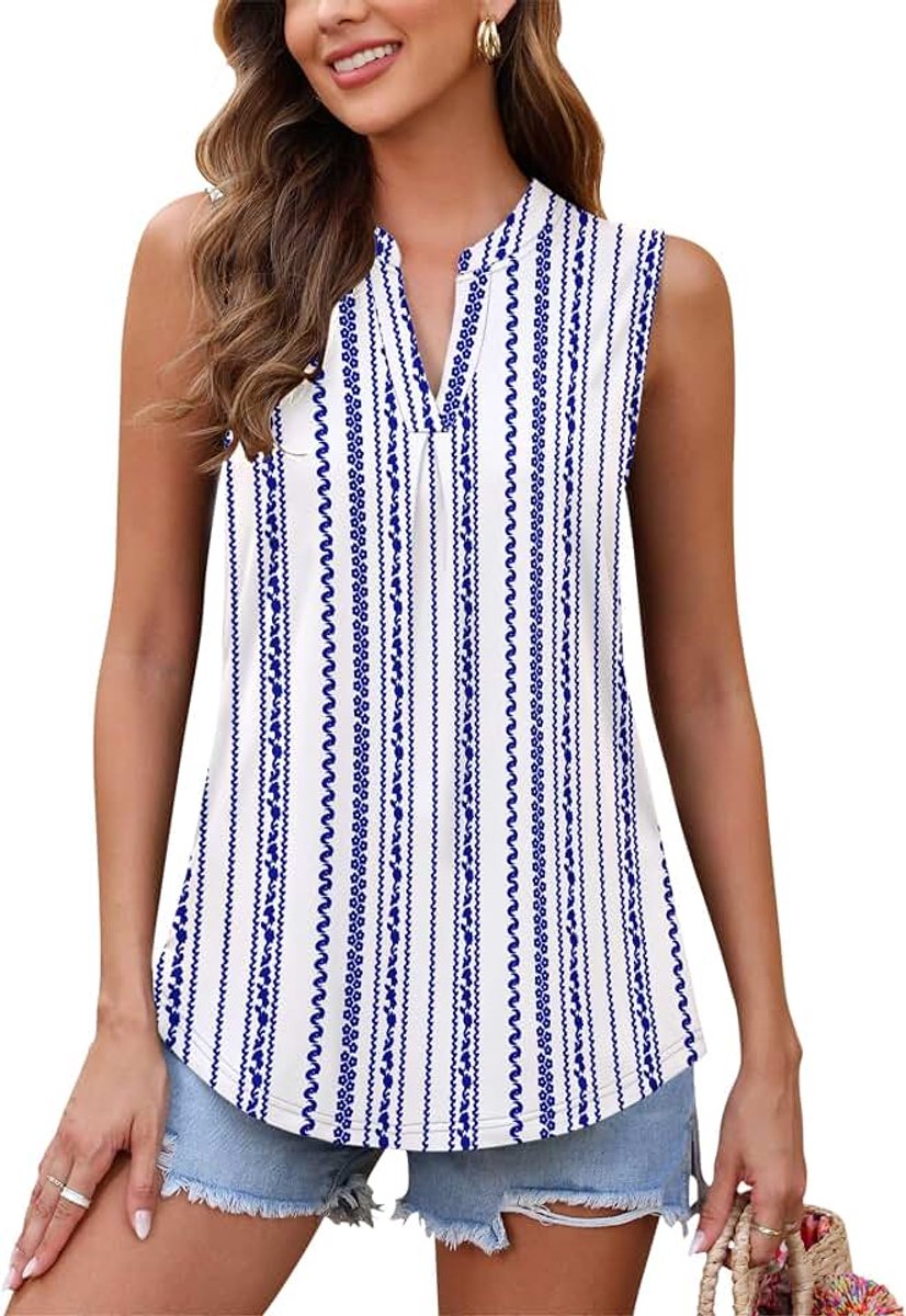 Dames Mouwloze Tanktop Blouse met V-hals, Basic Losse Top en Shirt, Casual Bovenstuk voor Zomer en Dagelijks Gebruik