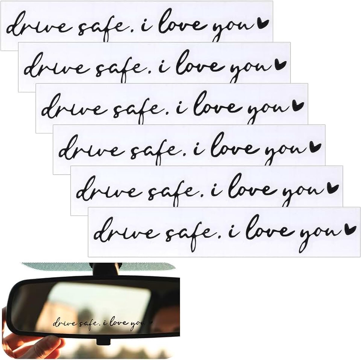 6 stuks I Love You Drive Safe stickers, Ich liebe Dich Fahr voorzichtige stickers, 11,5 x 2,5 cm, vinyl autostickers, waterdichte spiegelstickers voor bestuurders, vrouwen, mannen