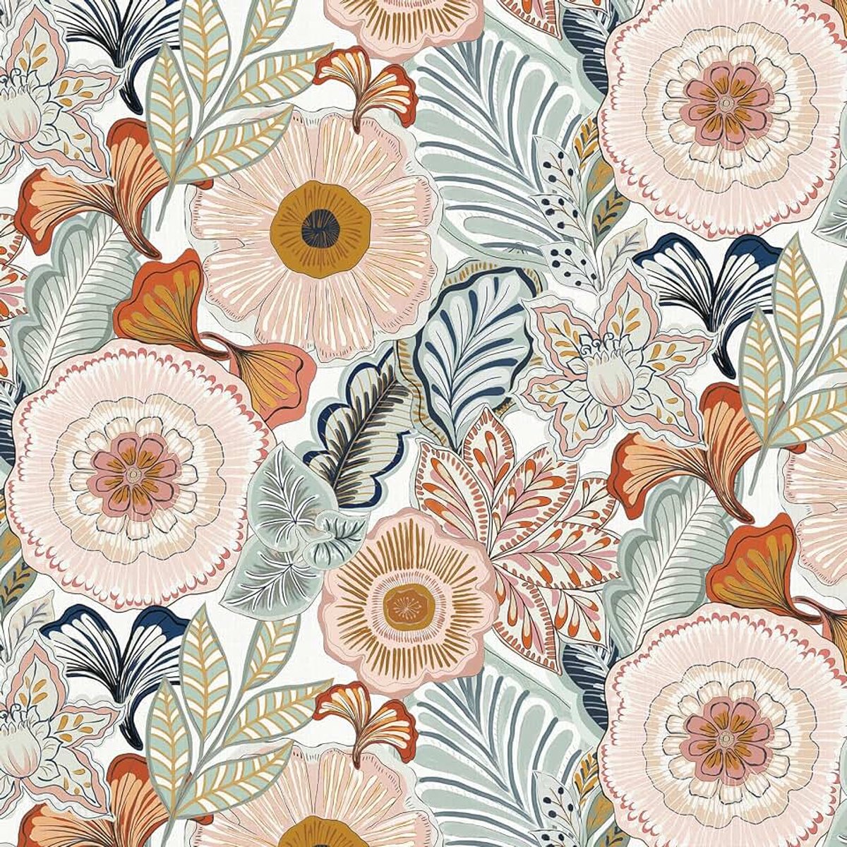Behang, plakfolie, vintage, bloemen, meubelfolie, wandbehang, decoratieve folie, waterdicht, wit, roze, bloemen, wandbekleding voor muur, meubels, woonkamer, vinylfolie, 44 cm x 3 m