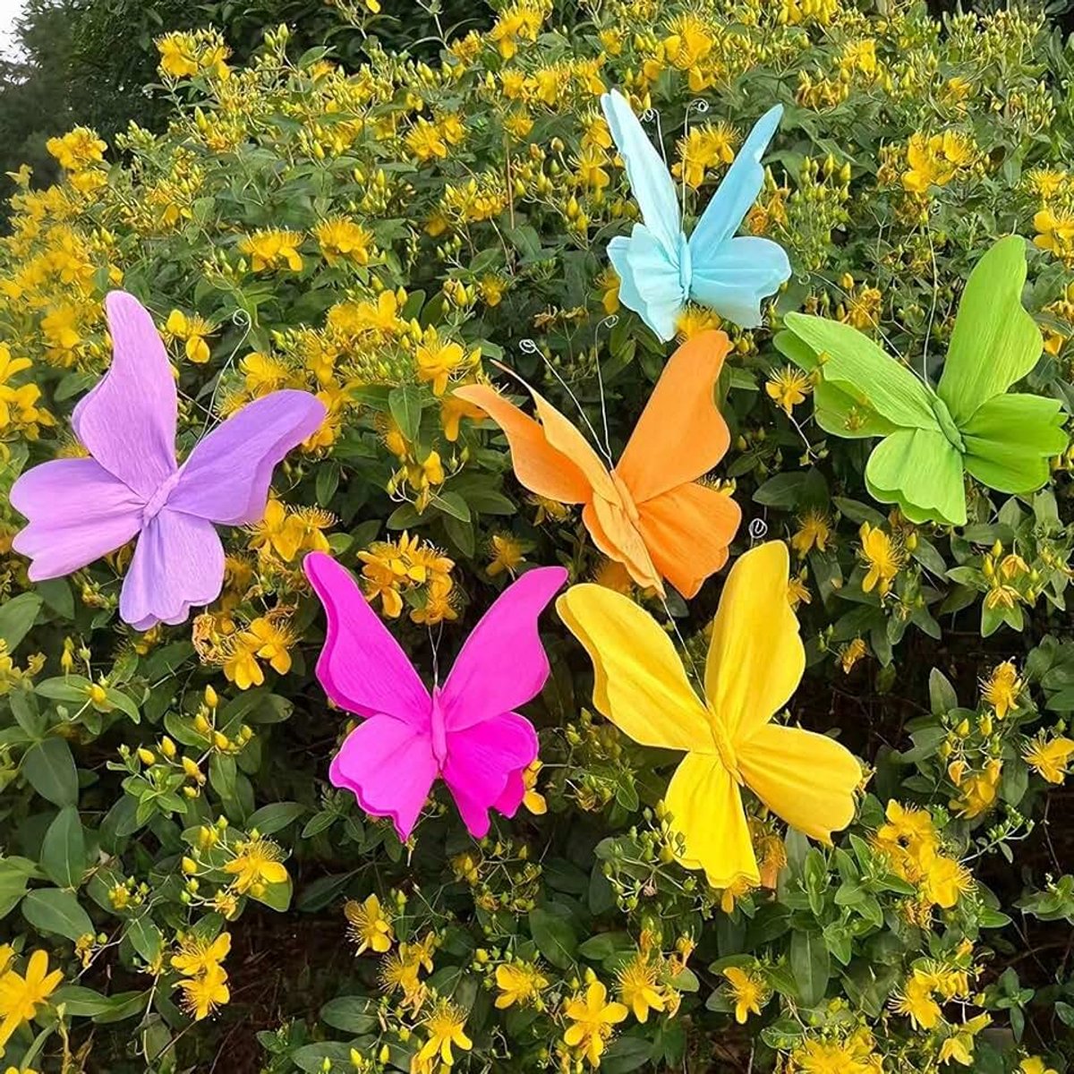 6 stuks vlinderdecoratie van kleurrijk crêpepapier, 3D-vlinder met clipbevestiging voor lentedecoratie, tafeldecoratie, kamerdecoratie, raam en feestdecoratie