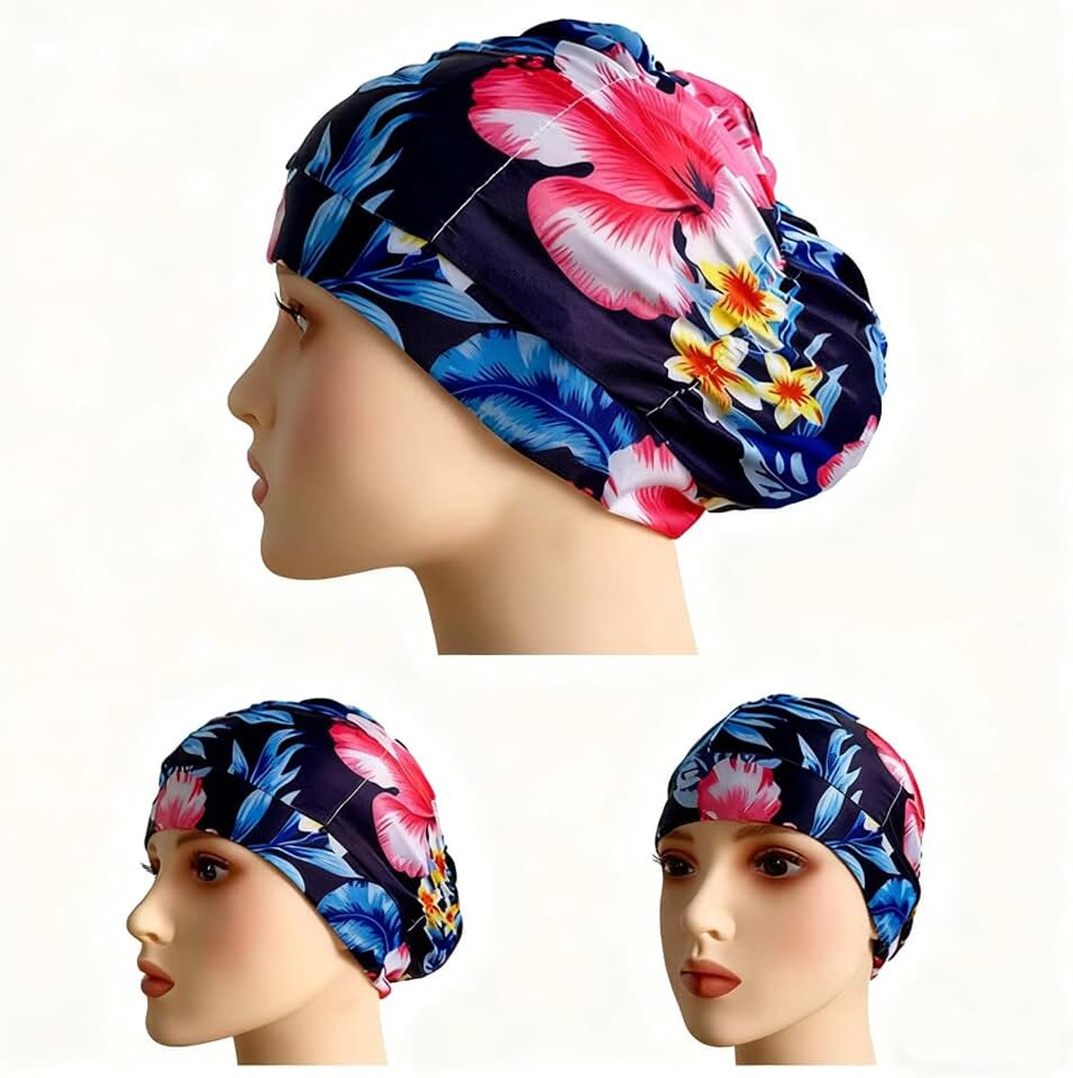 Badmuts voor dames, badmuts, voor lang haar, extreem elastisch met uniek patroon, comfortabel, zacht, geminimaliseerd