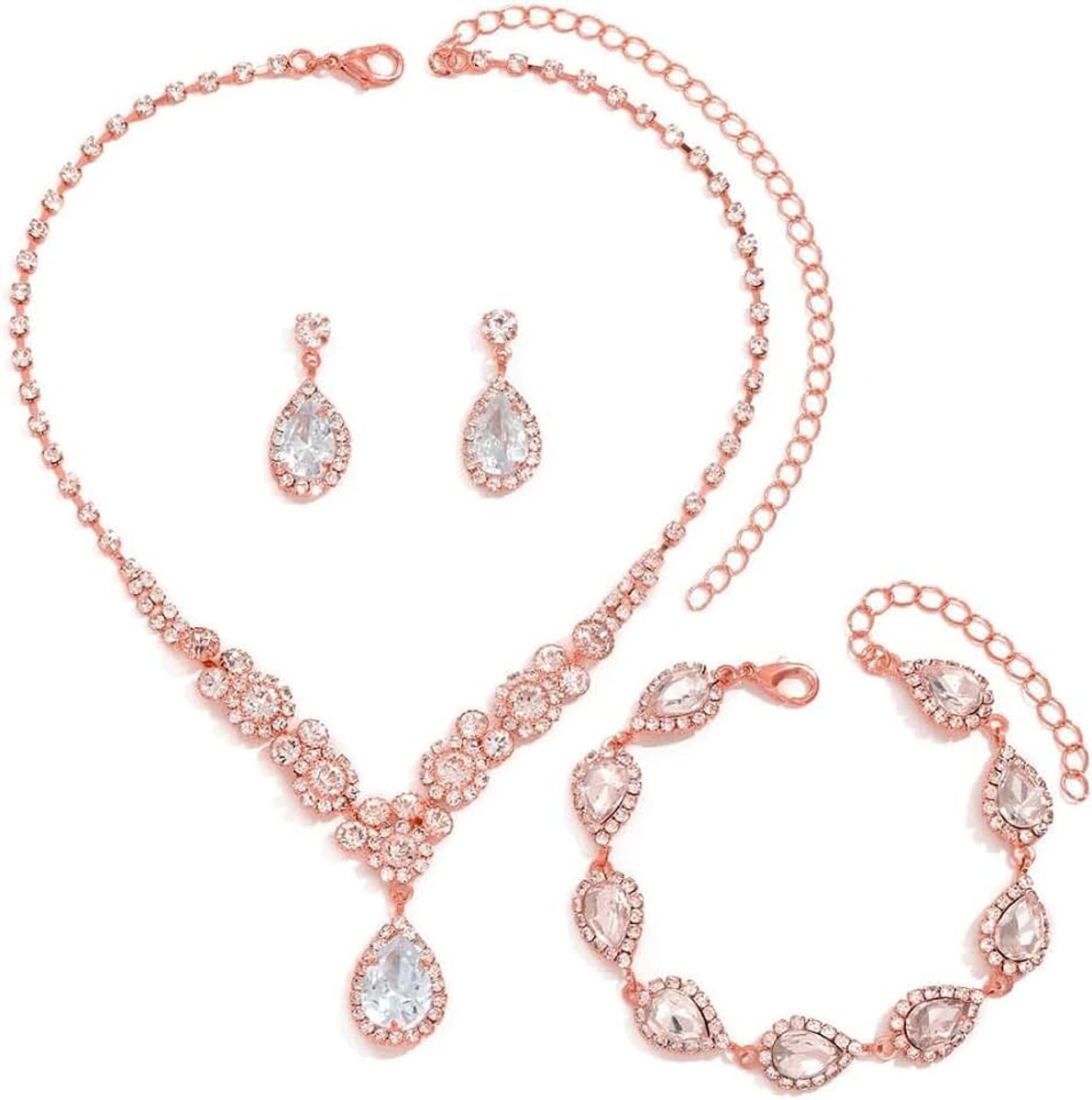 Sieradenset voor dames, bruidssieraden, bruidssieraden, bruidssieraden, strass, kristal, halsketting, armband, hanger, oorbel set, kostuum, sieradenset, bruid, bruiloft, feest