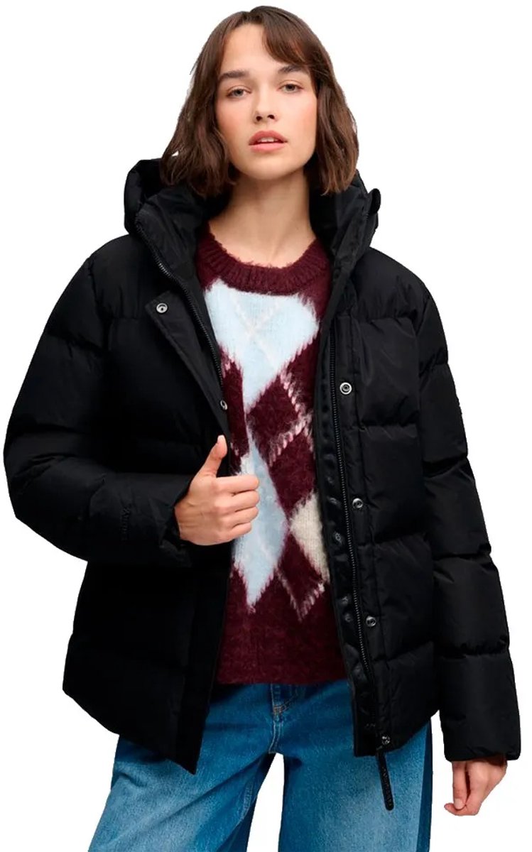 Superdry Jas Hooded 5 Baffle Sports Puffer W5012178a 02a Black Dames Maat - XL