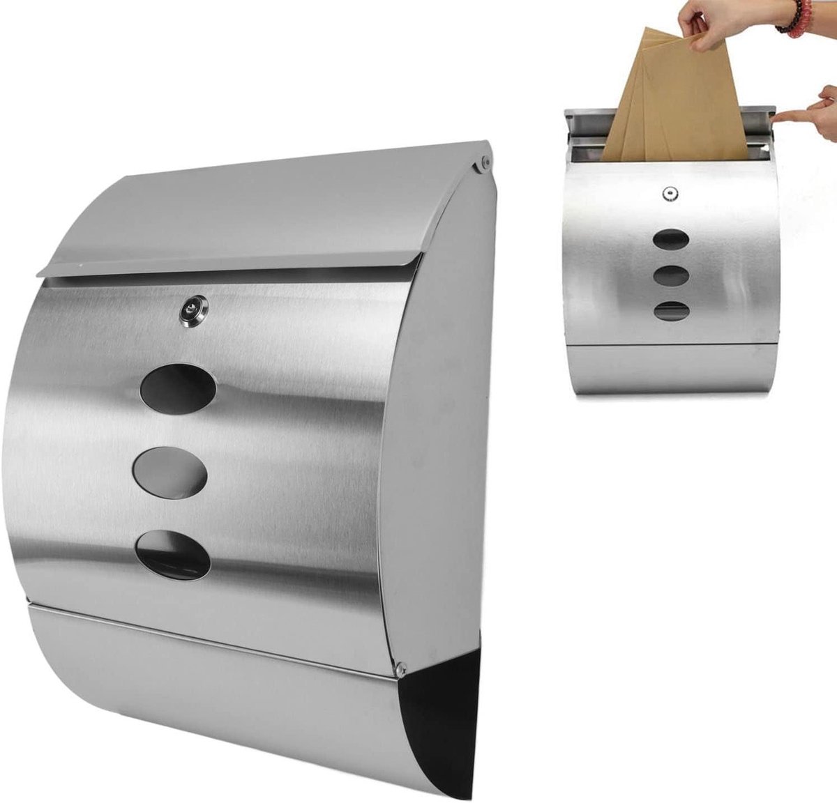 Wandmontage Brievenbus - Metalen Postdoos - Post Veilig Ontvangen - Roestvrij Staal - 31 x 22 x 12 cm - Zilver