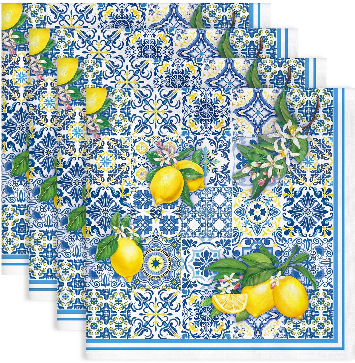 Citron Tafelservetten, 4 stuks, servetten van 100% katoen, mediterraan en comfortabel, herbruikbaar, voor familie, keuken, decoratie, geschenken (45 cm × 45 cm)