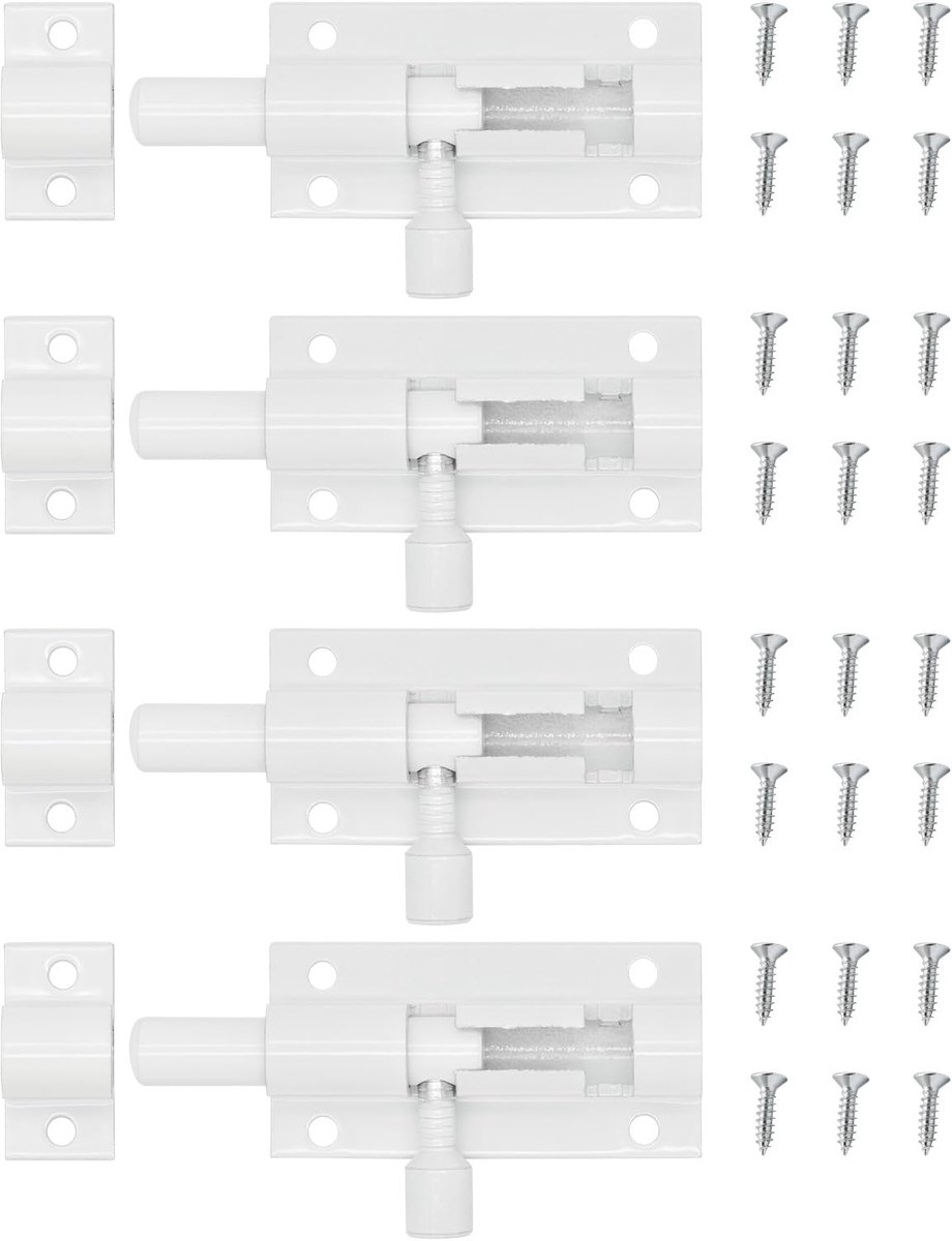 4 stuks deurvergrendeling, poortbout, deurbouten voor binnendeuren, met schroeven, geschikt voor binnendeuren in slaapkamers, badkamers, babybedden en opslagruimtes (6 cm, wit)