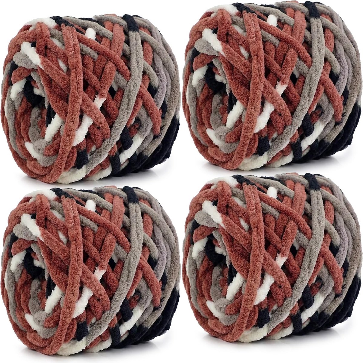 chenillegaren, 4 x 100 g ballen, zachte pluizige veelkleurige pluche wol voor haken en breien, zacht, dik, grof garen, haakgaren voor dekens, hoeden, kussens (bruin-grijs bloemen)