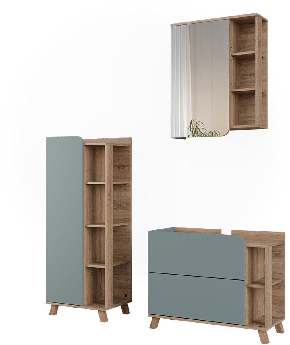 Vicco Badkamermeubelset Karen, Blauw/Sonoma, 3-delig
