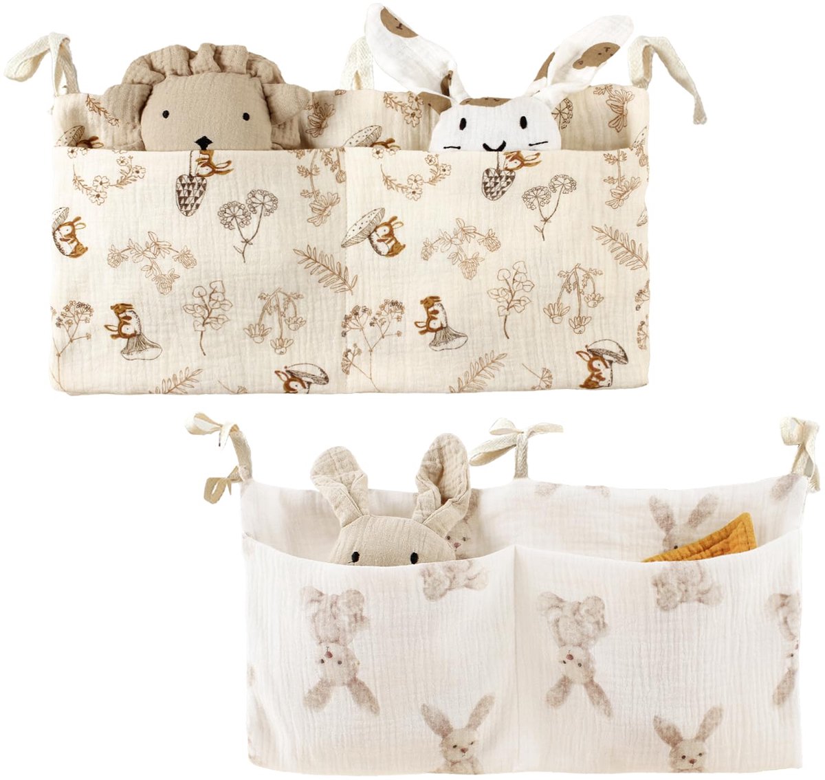 2 stuks babybedorganizer, bedorganizer, kinderbed, babybedorganizer, hangend, om op te hangen, naast het bed, om zakdoeken, speelgoed enz. op te bergen (haasjes en eekhoorns)
