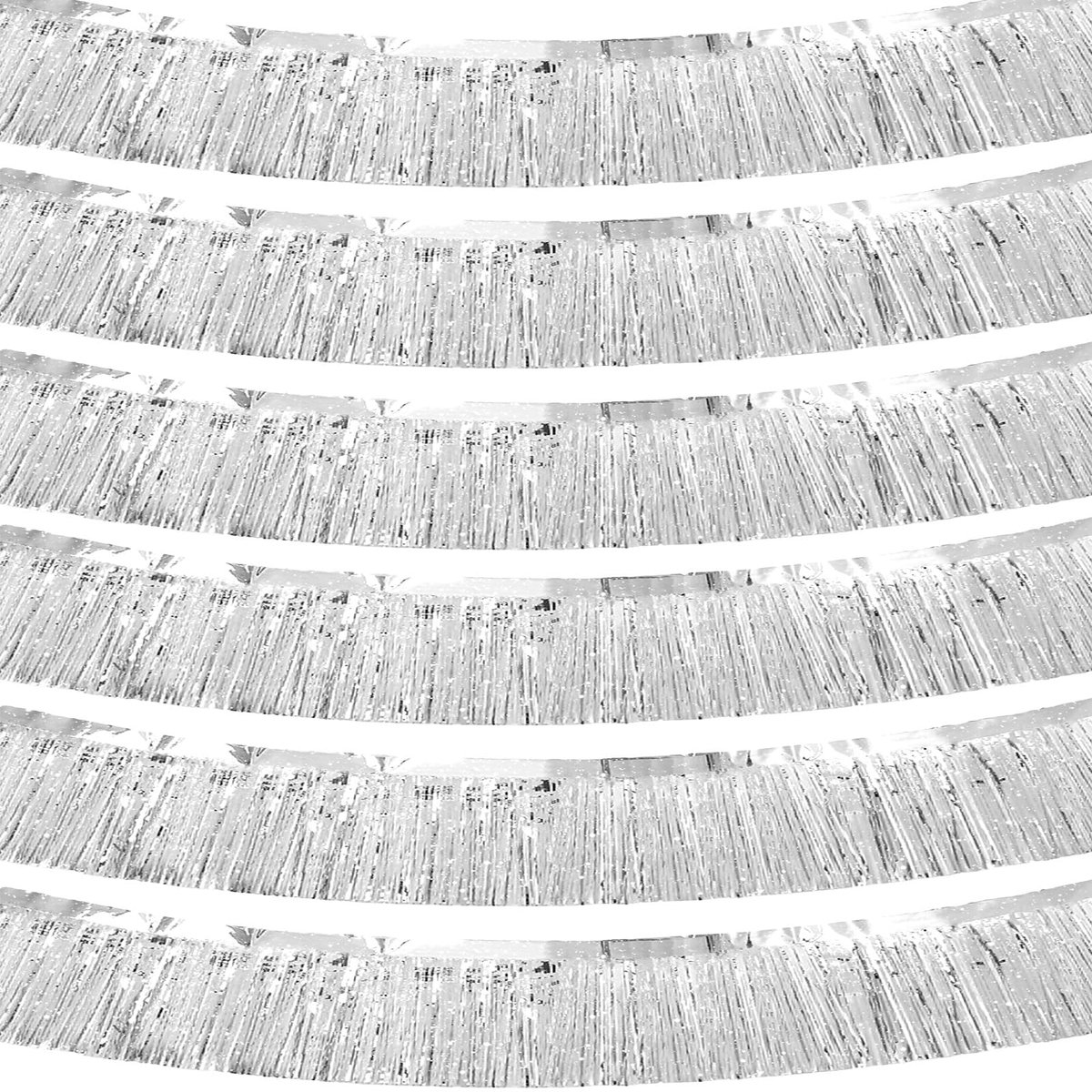 Franjes, slinger, lametta-franjes, slinger, metallic folie, franjes, slinger, franjes, banners voor verjaardag, afstuderen, bruiloft, feest, Pasen, decoratie (6, zilver)