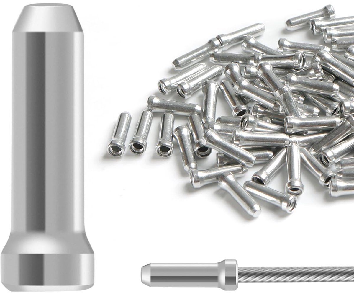 100 stuks zilveren eindhulzen, eindkappen, bowdenkabel, remkabel voor fiets, remkabel, schakelkabel, eindkappen, aluminiumlegering