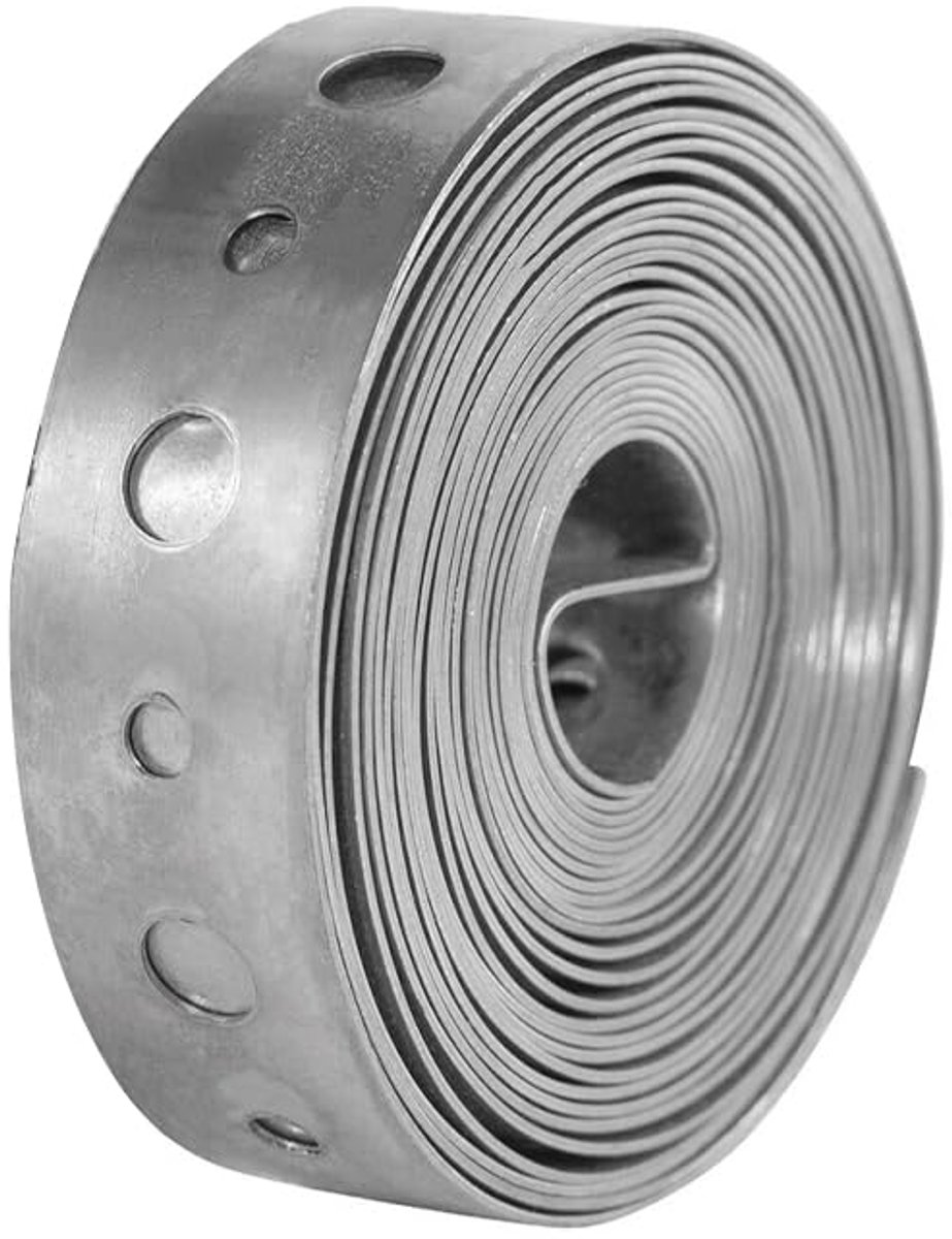 Bevestigingsband van gegalvaniseerd staal, 3/4 inch × 3 m metalen omsnoeringsstrip met gaten, bouwvakkers hekbeugels voor bevestiging van bandbanden en pijpondersteuning om op te