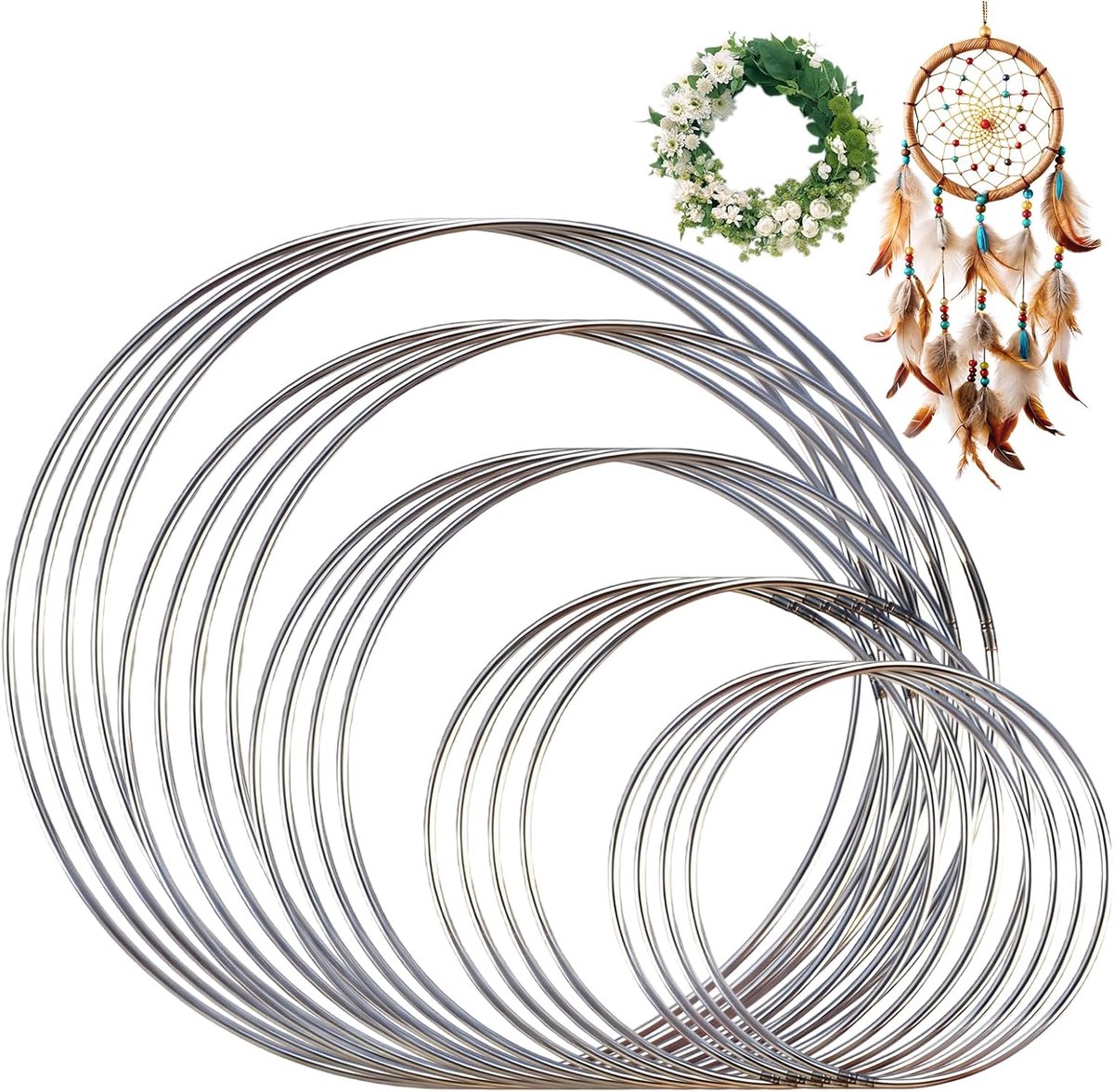20 Stuks Metalen Ringen Om Te Knutselen, 100/120/150/180/200mm Decoratieve Ringen Om Op Te Hangen, Zilveren Dromenvanger Voor Handwerk DIY, Bloemenhoep, Bruiloftskrans, Dromenvanger En Wandhangers