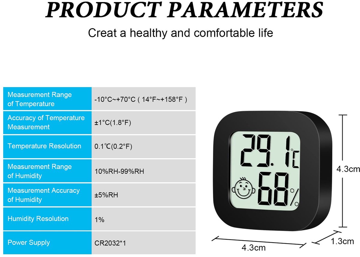 Min lcd-hygrometer voor binnen - digitale thermo-hygrometer - draadloos - geschikt voor kinderkamers en woonruimtes - SnelShoppen