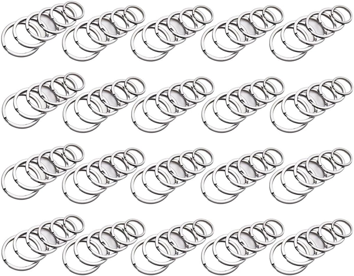 120-delige set gespleten sleutelringen van roestvrij staal, 6 maten (12/15/20/25/28/30 mm) – Platte metalen ringen voor sleutelhangers, knutselwerk, auto, huis en sleutelaccessoires – Zilver