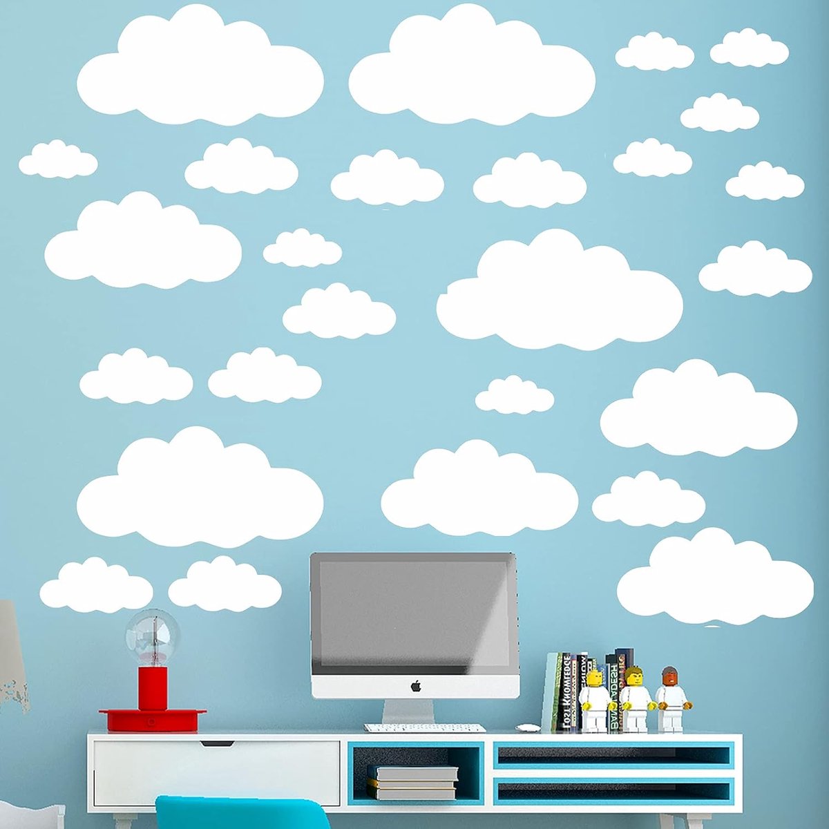 Nuage blanc, Lot de 31 stickers muraux en vinyle pour chambre d'enfant Motif nuages Blanc Taille mélangée | Vinyl voor kinderkamer, wolken, wit, gemengde grootte