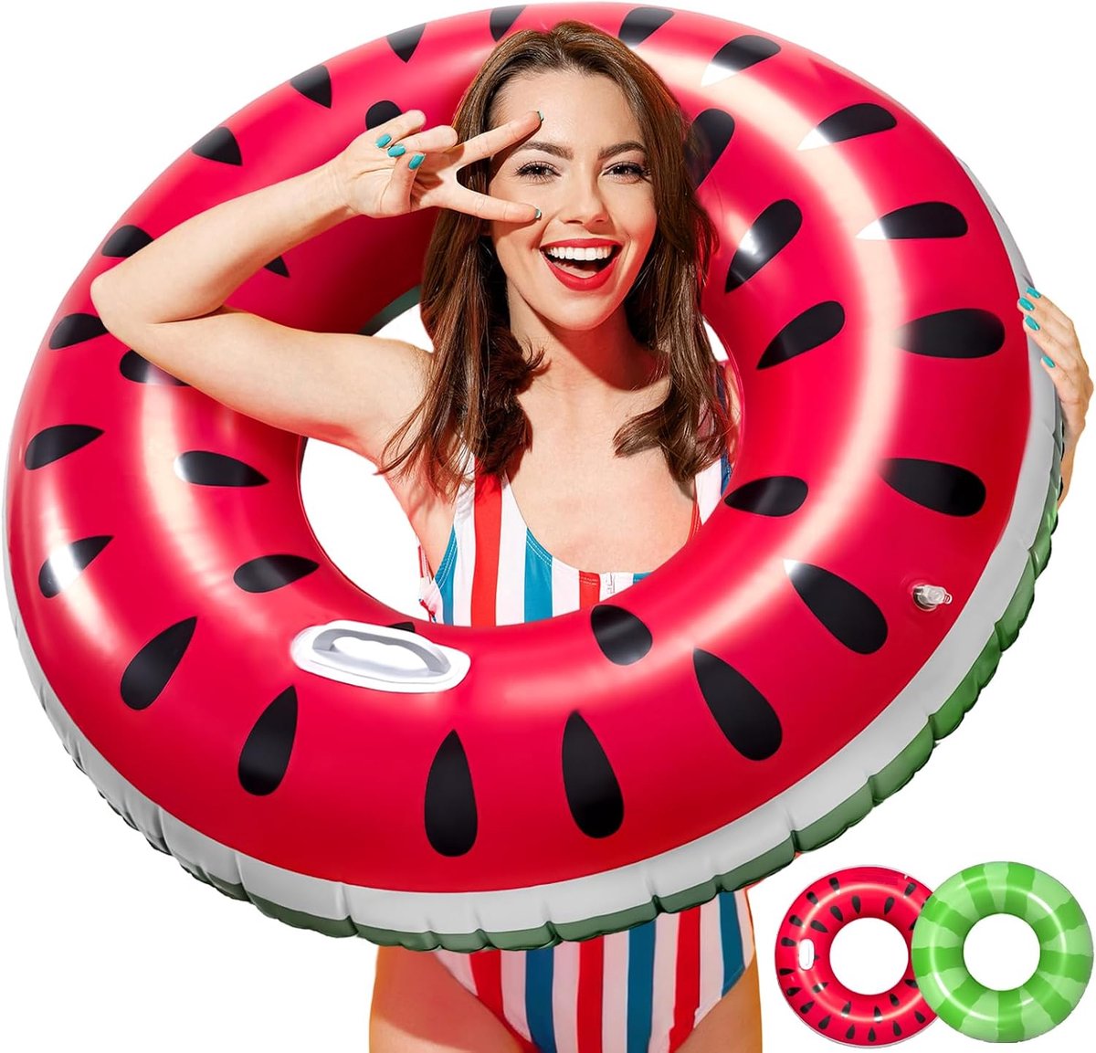 Dellyy Opblaasbare zwemband watermeloen voor volwassenen, opblaasbare zwemring, opblaasbare zwemring, voor strand, zwembadfeest, zomer