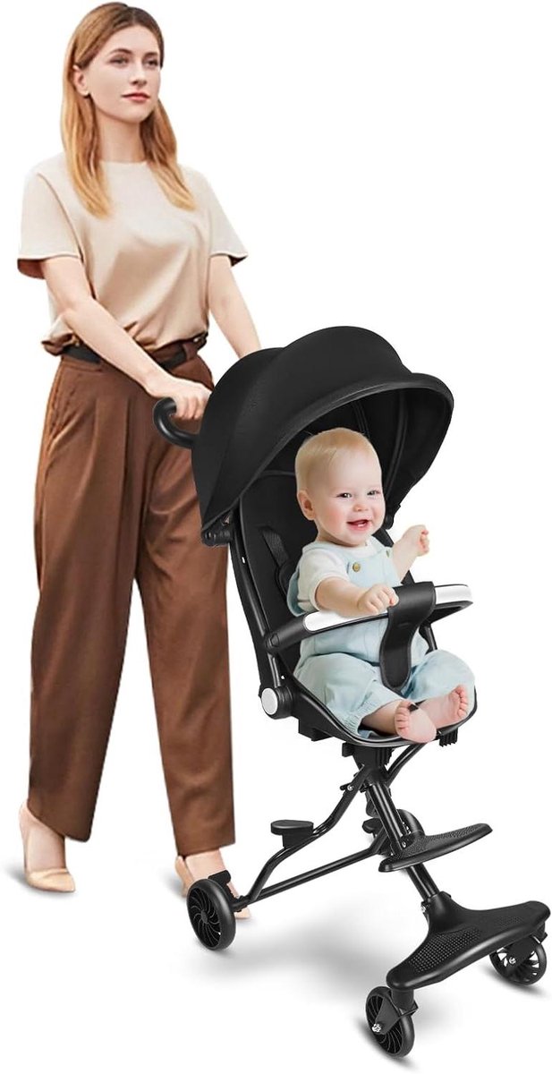 Kinderwagen Buggy - Reisbuggy Inklapbaar - Buiten Wandelen - Verstelbare Duwstang - Tot 22 kg - Zwart