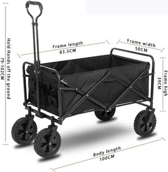 Bolderkar Tuinwagen - Transportwagen Opvouwbaar - Boodschappen Tuinieren - Stabiel Stalen Frame - 100 kg Draaglast - Zwart van Bolderkar — afbeelding 4