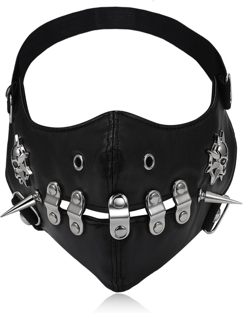 Lederen gothic punk motormasker: windbescherming stofbescherming gezichtsmasker half gezicht bikermasker met klinknagels zwart verstelbaar voor motorrijden cosplay festival party heren dames