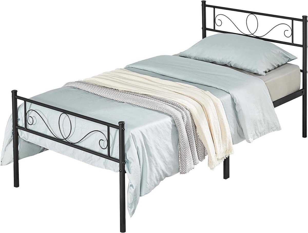 Metalen Bedframe - Logeerbed Frame - Ruimte Besparen - Met Prinsessen Hoofdplank - 90 x 190 cm - Zwart