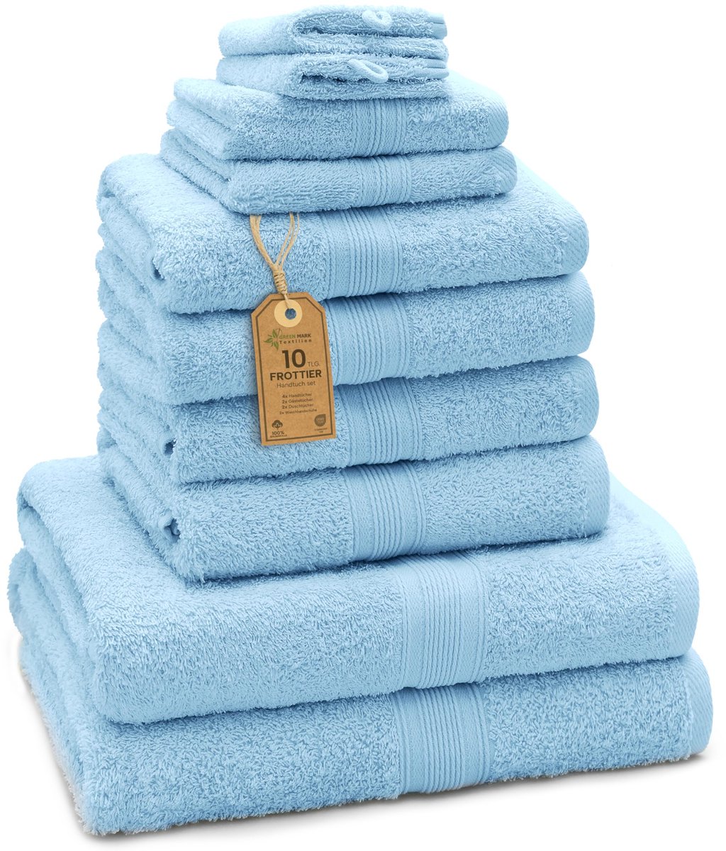 Handdoekenset 10-delig - 100% katoen - Lichtblauw - Voor een luxe gevoel - SnelShoppen