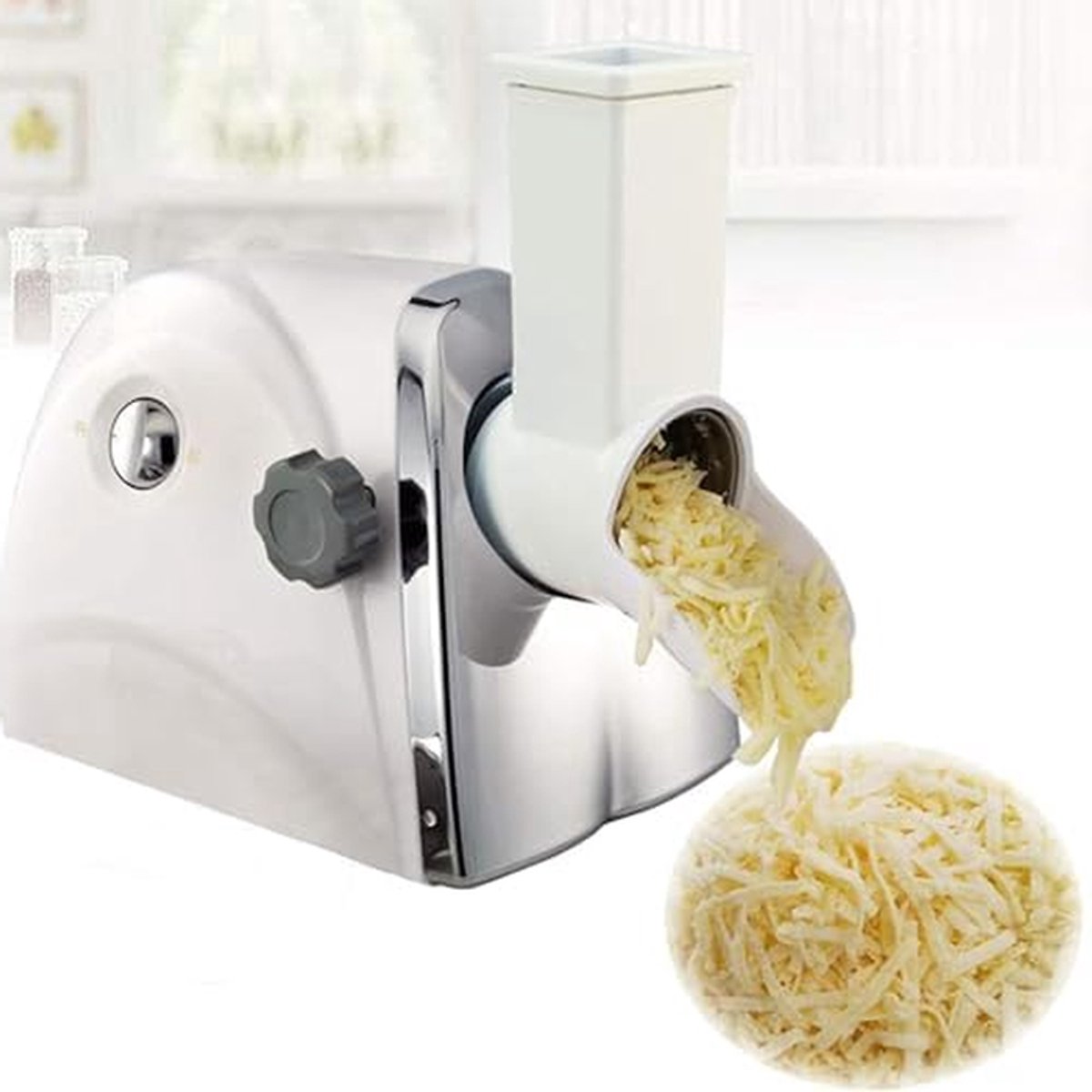 Elektrische Kaasrasp - Salademaker Keuken - Snel Ingrediënten Snijden - 300 Watt Motor - 30 kg/uur - Zilver