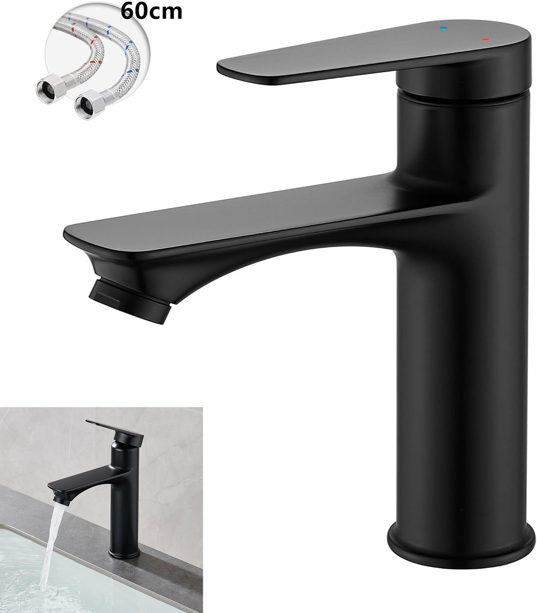 KZQ Wastafelmengkraan - Zwart - Eengreeps - 60cm Slangen