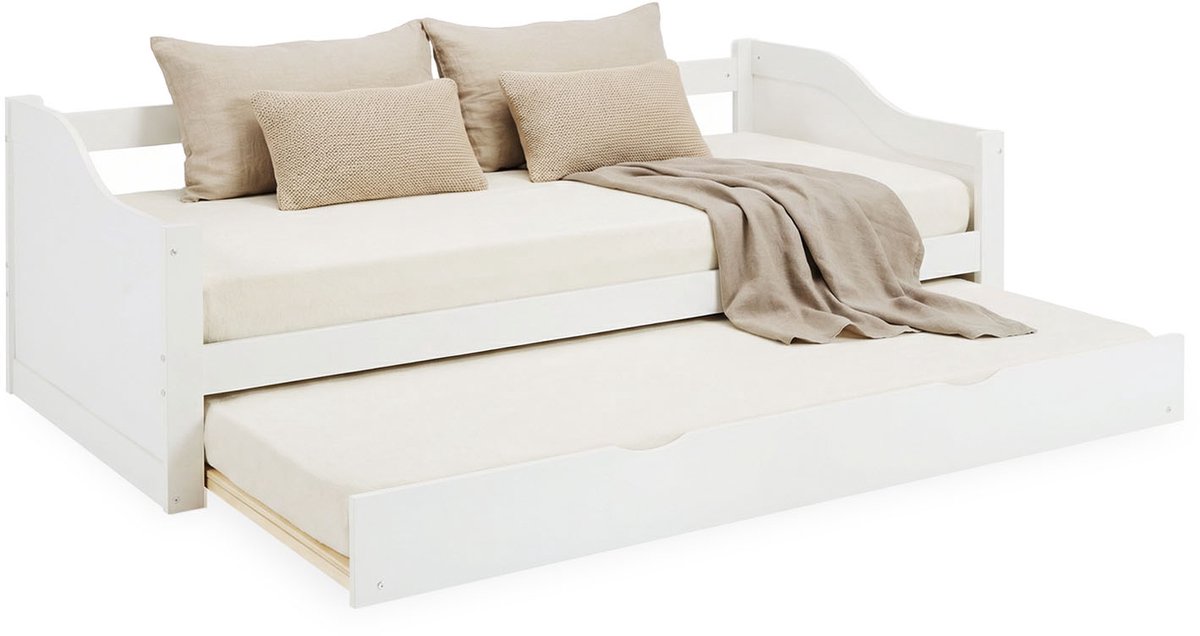 Homestyle4u Eenpersoonsbed - 90x200 cm - Houten bed - Uitschuifbed Wit