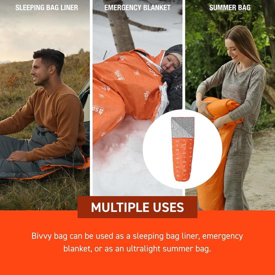 Nooddeken - Bivakzak - Outdoor Overleven - Reflecteert warmte - 1-persoons - Oranje — afbeelding 3